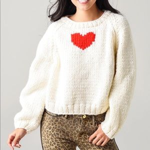 NWT Free People GOGO Heart Pullover Sweater O/S Chunky Knit Wool Z237-17